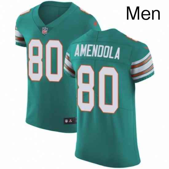 Mens Nike Miami Dolphins 80 Danny Amendola Aqua Green Alternate Vapor Untouchable Elite Player NFL Jersey